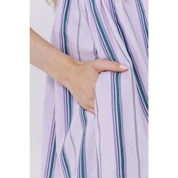 English Factory Lilac Puff Sleeve Striped Mini Dress Size M Medium - Picture 10 of 10